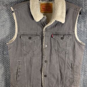 Levi's Gray Denim Sherpa-Lined Vest with Cream Collar